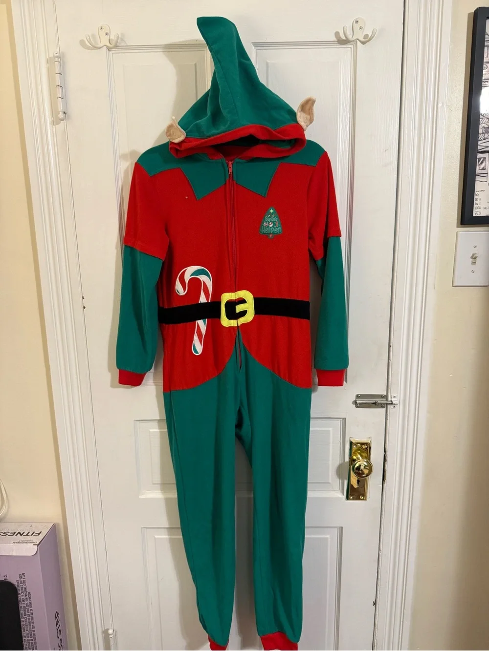 Holiday Elf Onesie Pajamas in Red & Green